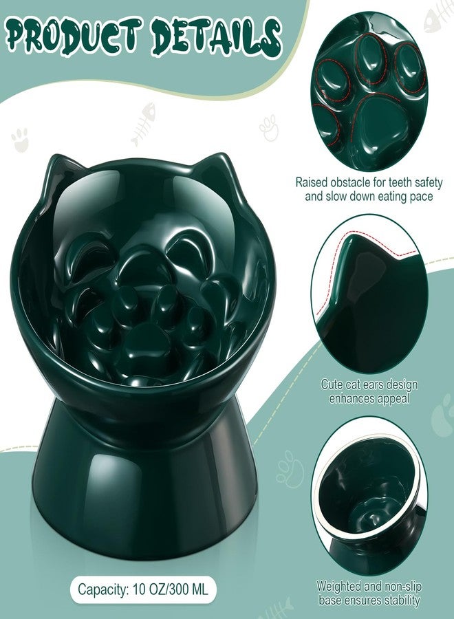 Funnymoom وعاءان مرتفعان من السيراميك من Funnymoom للقطط، قطعتان، لتغذية بطيئة، وعاء مائل لطيف مضاد للتقيؤ، مناسب للطعام الجاف والرطب والماء، سهل التنظيف، حافة عالية، مناسب للحيوانات الأليفة الصغيرة (أخضر داكن). - Image 3